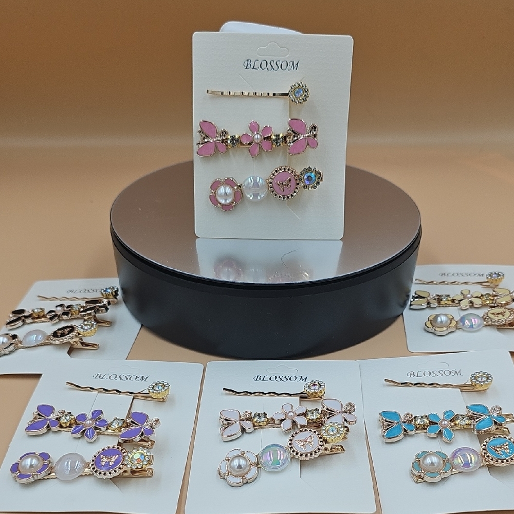 Blossom Hair Clip Set with Pink, Purple, and Blue Accents